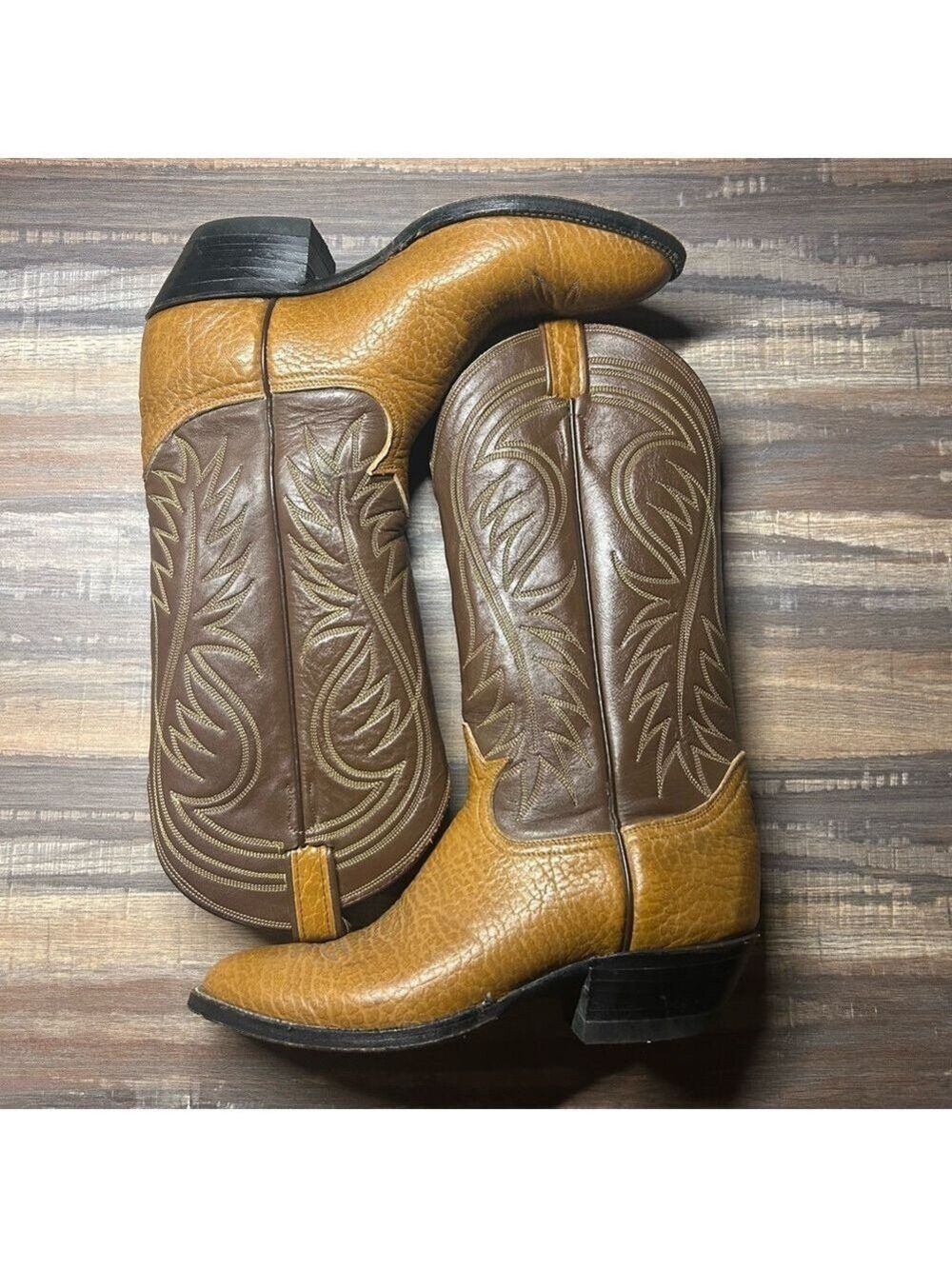 Tony Lama Womens Western Boots Sz 8A Brown Tan Leather Cowboy USA Made